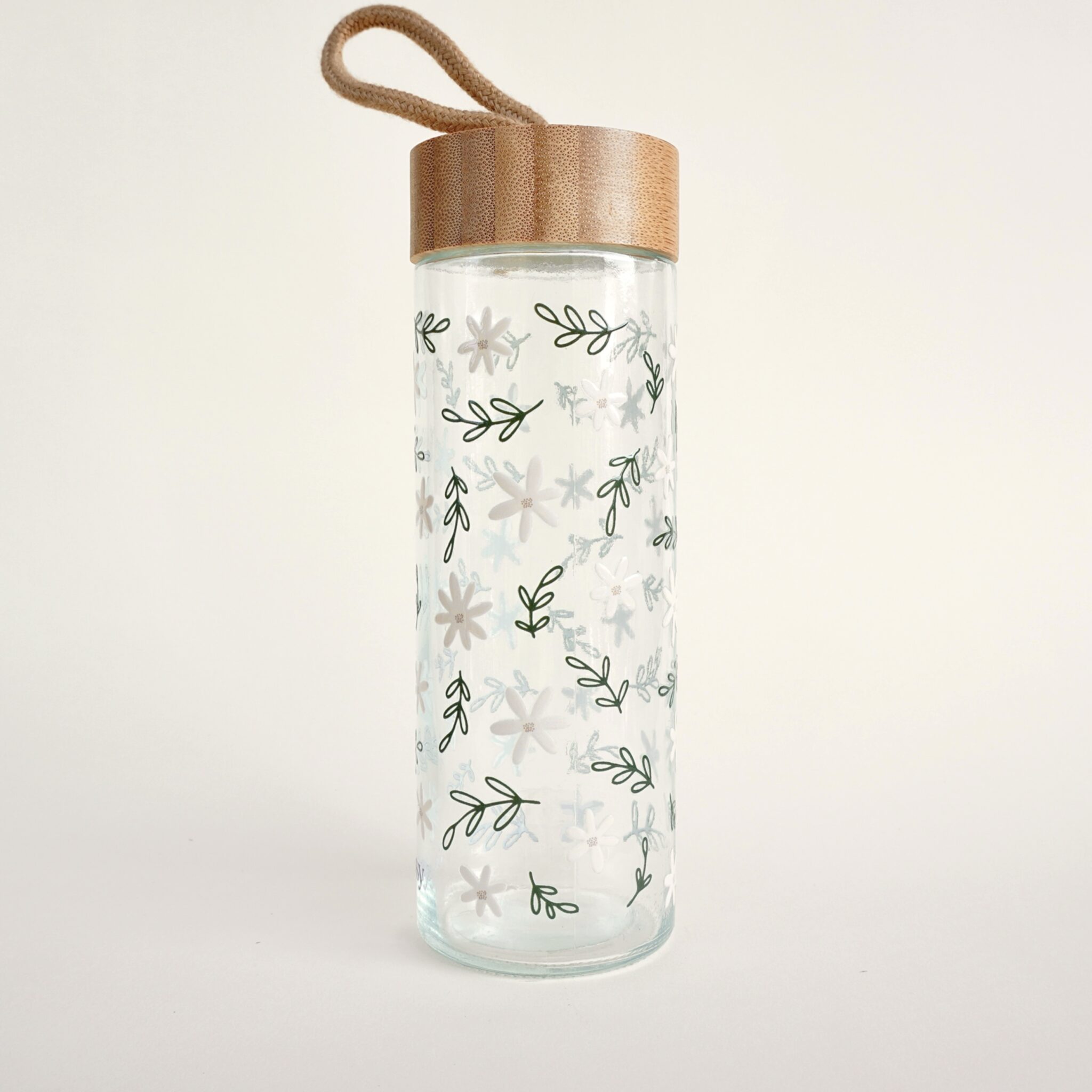 Botella Cristal · Hojas y Flores