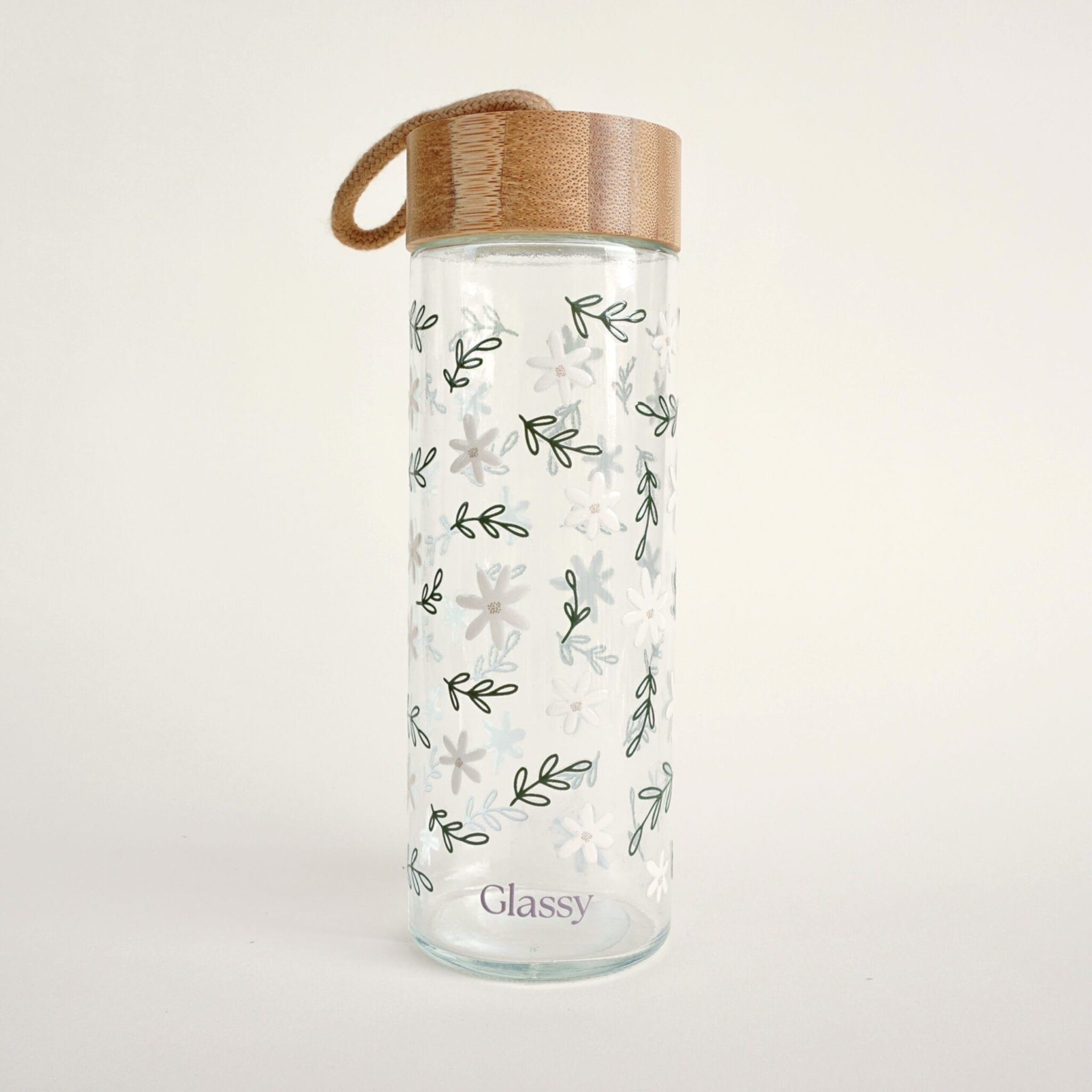 Botella Cristal · Hojas y Flores