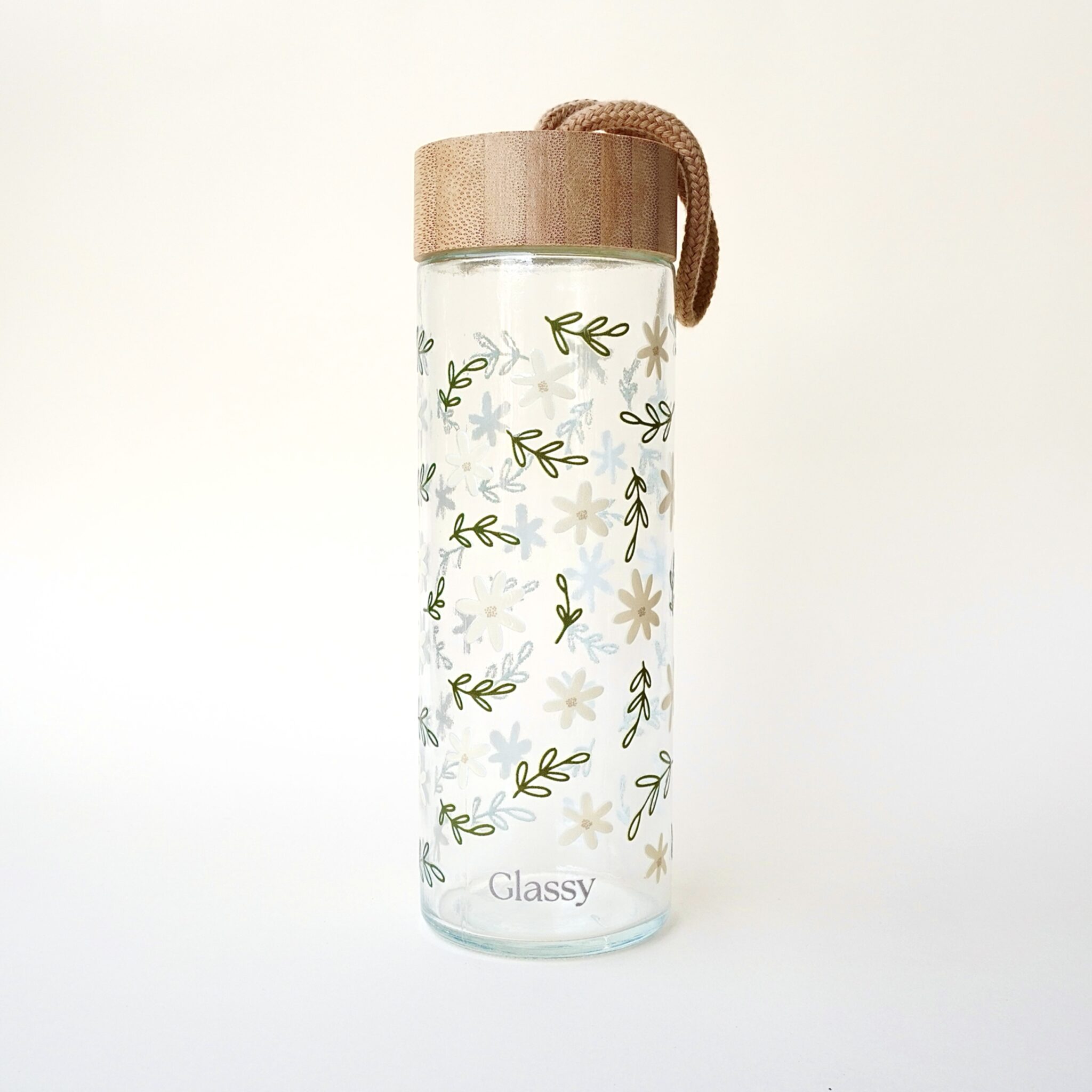 Botella Cristal · Hojas y Flores